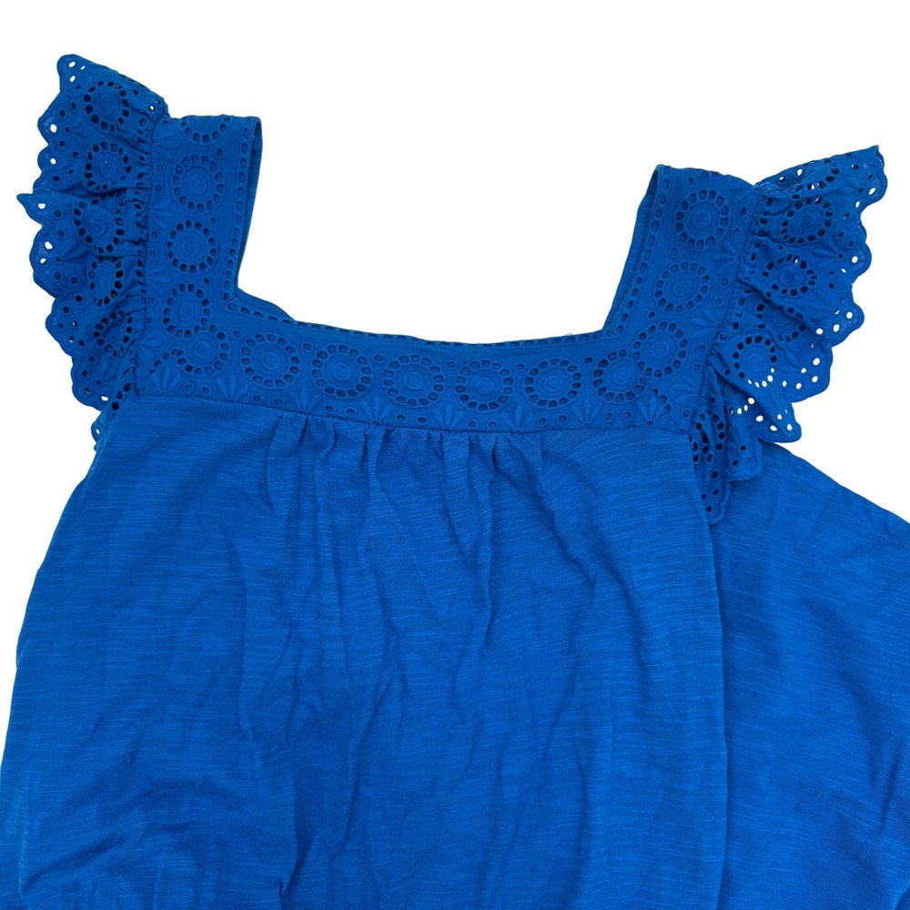 Talbots Eyelet Slub Knit Fit & Flare Dress Women's Petite Large Royal Blue NEW‎